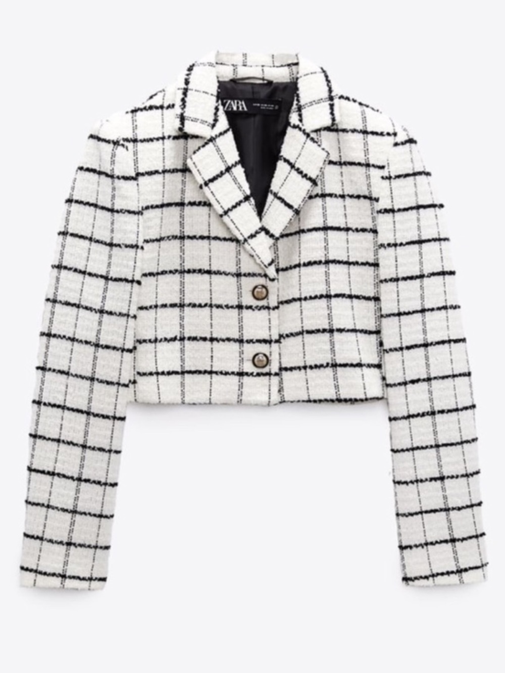 Zara Cropped Blazer with Black Windowpane Check